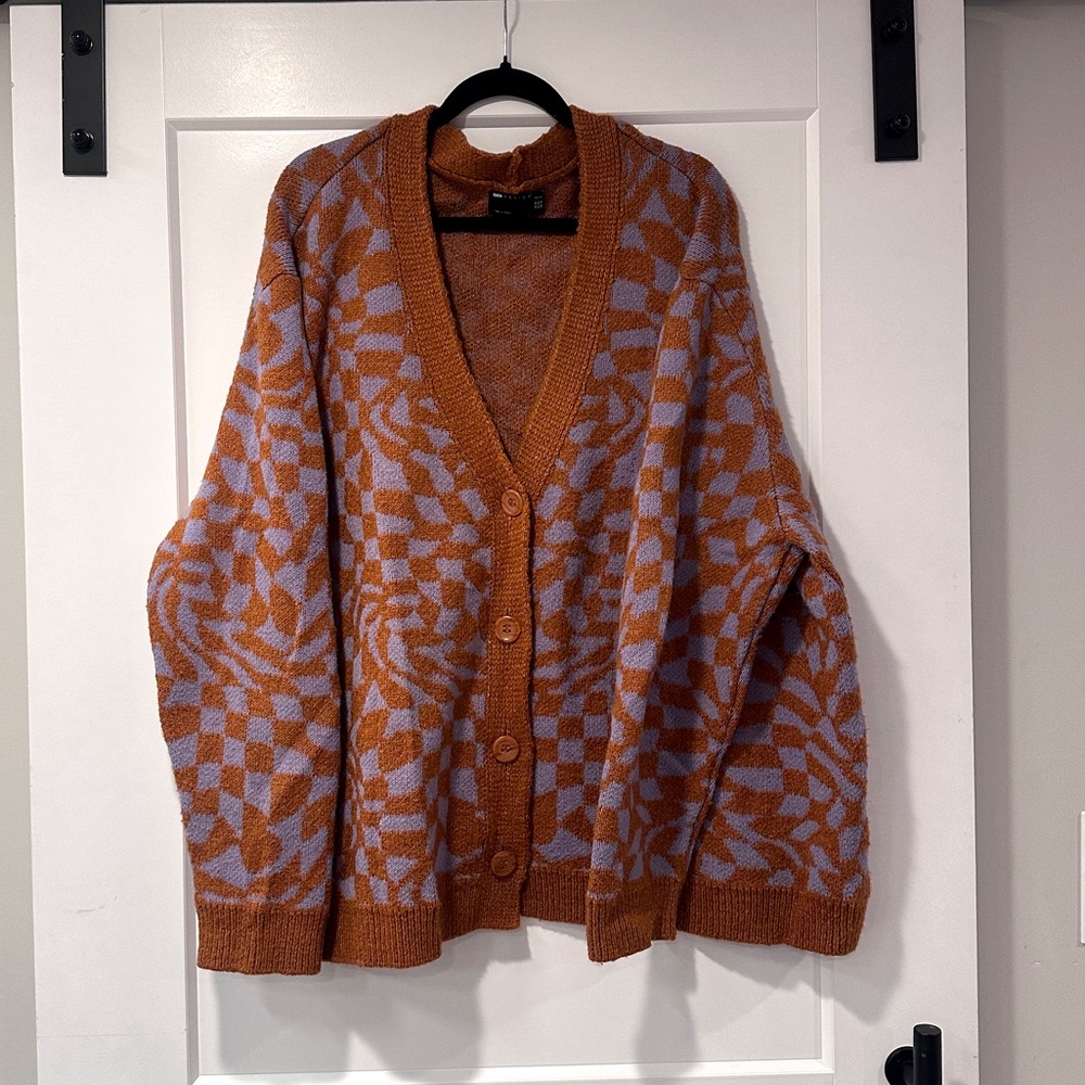 Checkered oversized orange and purple cardigan asos
